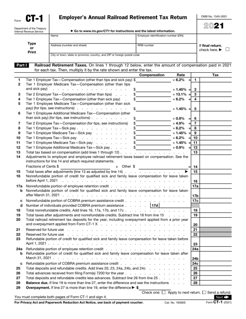 IRS Form CT-1 2021 Printable Pdf