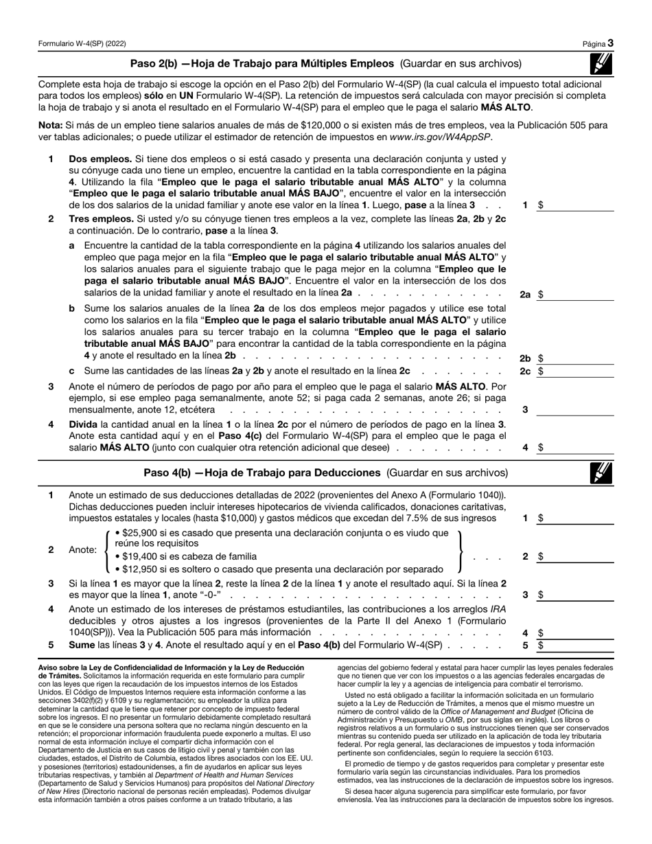 IRS Formulario W-4(SP) Certificado De Retenciones Del Empleado (Spanish), Page 3