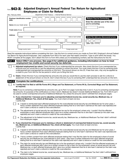 IRS Form 943-X  Printable Pdf