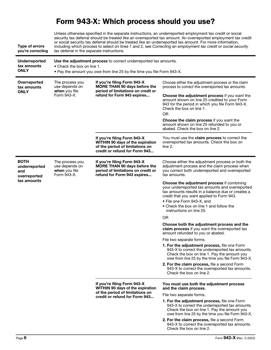 IRS Form 943-X Adjusted Employers Annual Federal Tax Return for Agricultural Employees or Claim for Refund, Page 6
