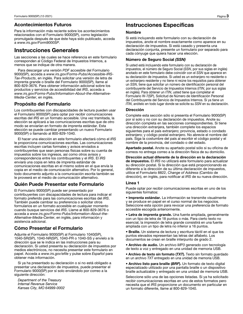 IRS Formulario 9000(SP) Preferencia Para Medios De Comunicacion Alternativos (Spanish), Page 3