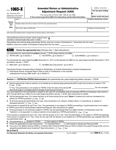 IRS Form 1065-X  Printable Pdf