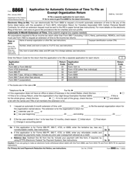 Document preview: IRS Form 8868 Application for Extension of Time to File an Exempt Organization Return