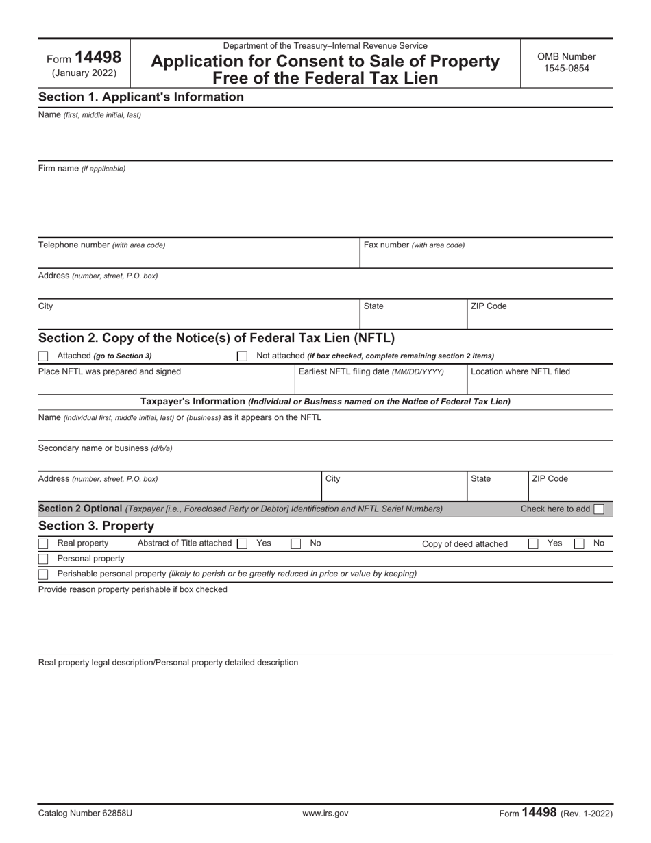 IRS Form 14498 Download Fillable PDF or Fill Online Application for ...