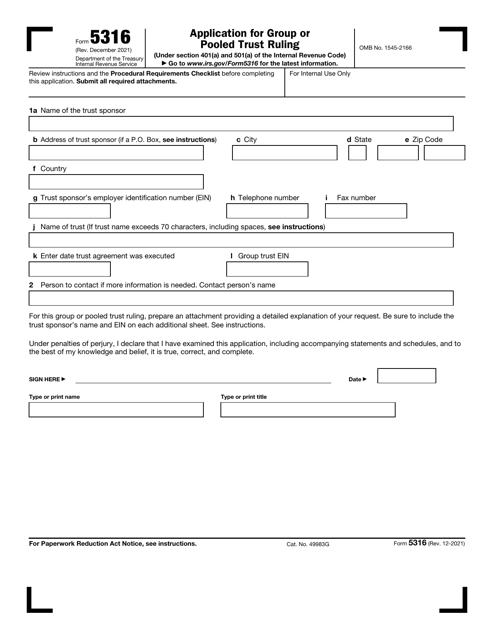 IRS Form 5316  Printable Pdf