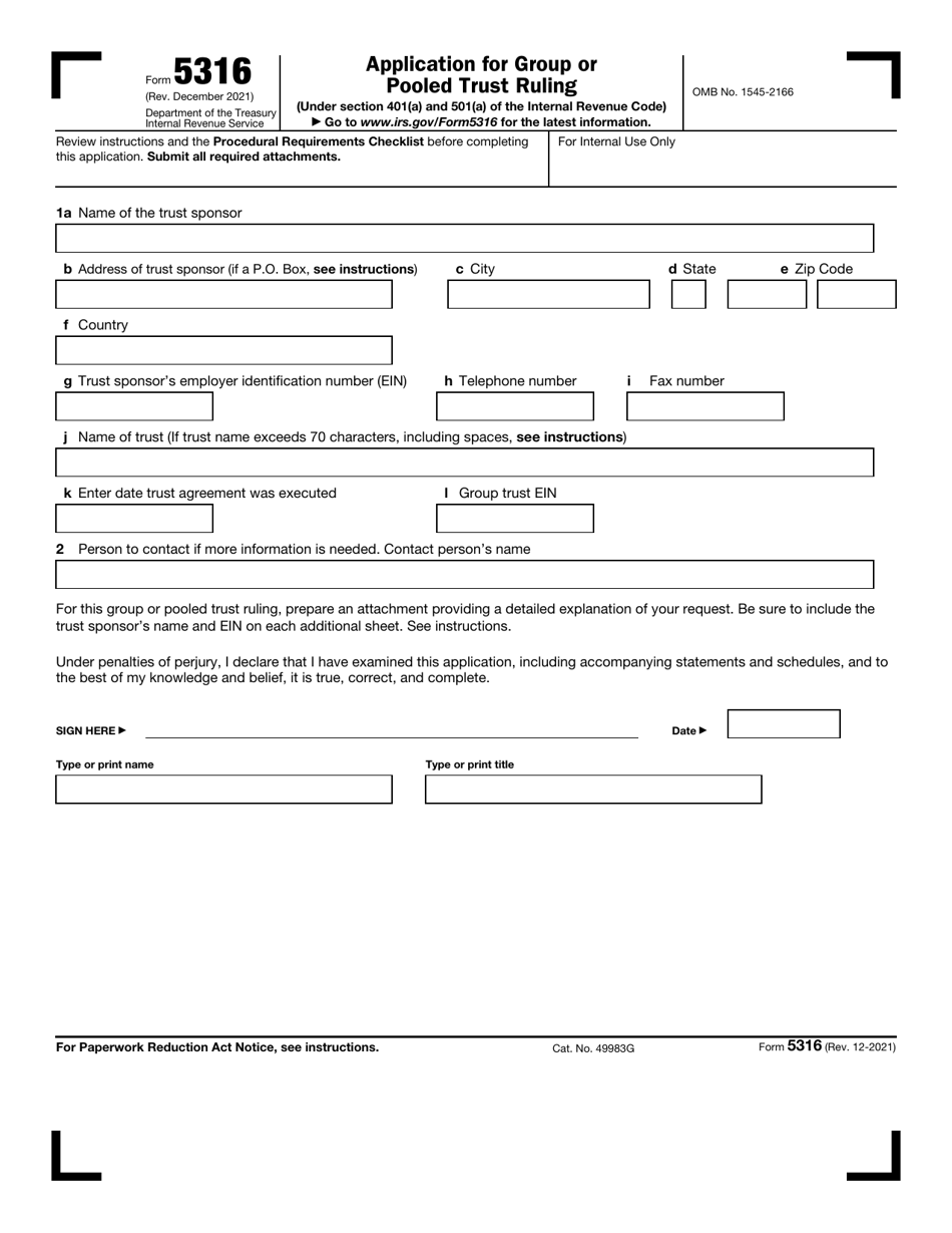 IRS Form 5316 Download Fillable PDF or Fill Online Application for ...