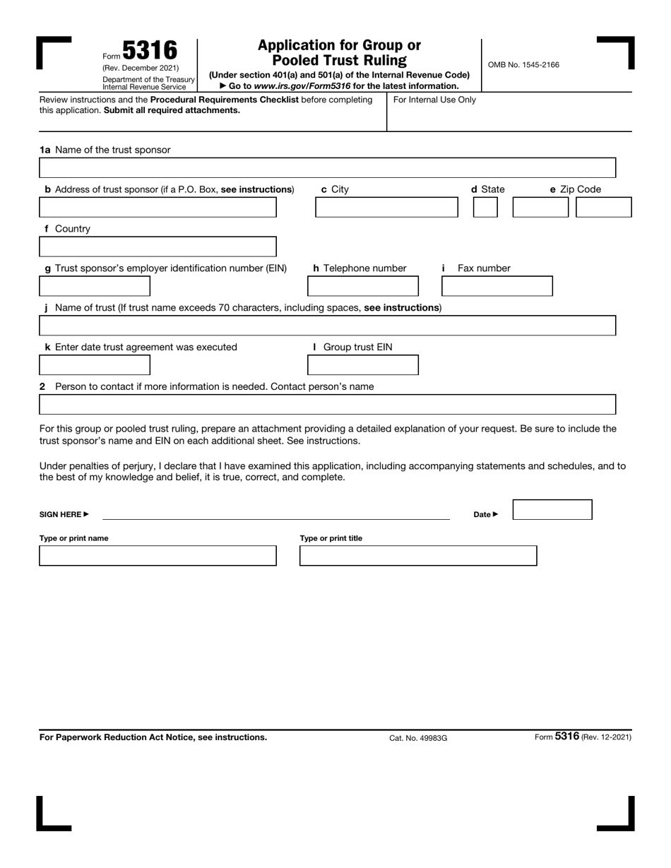 IRS Form 5316 Application for Group or Pooled Trust Ruling, Page 1