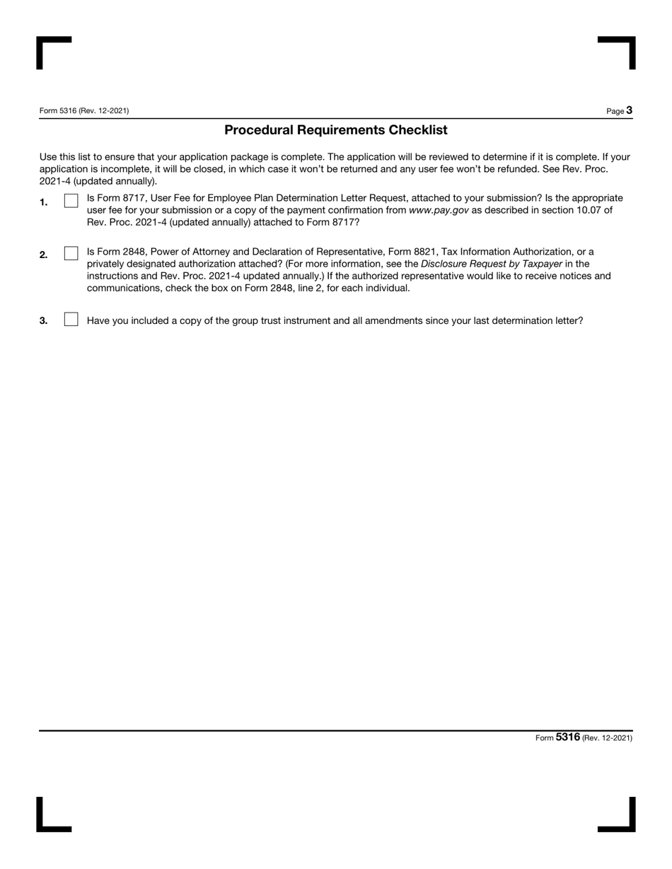 IRS Form 5316 Application for Group or Pooled Trust Ruling, Page 3