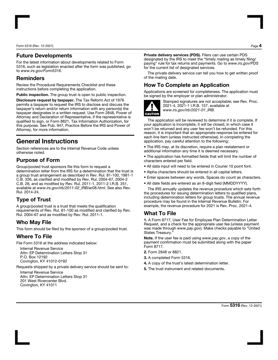 IRS Form 5316 Application for Group or Pooled Trust Ruling, Page 4