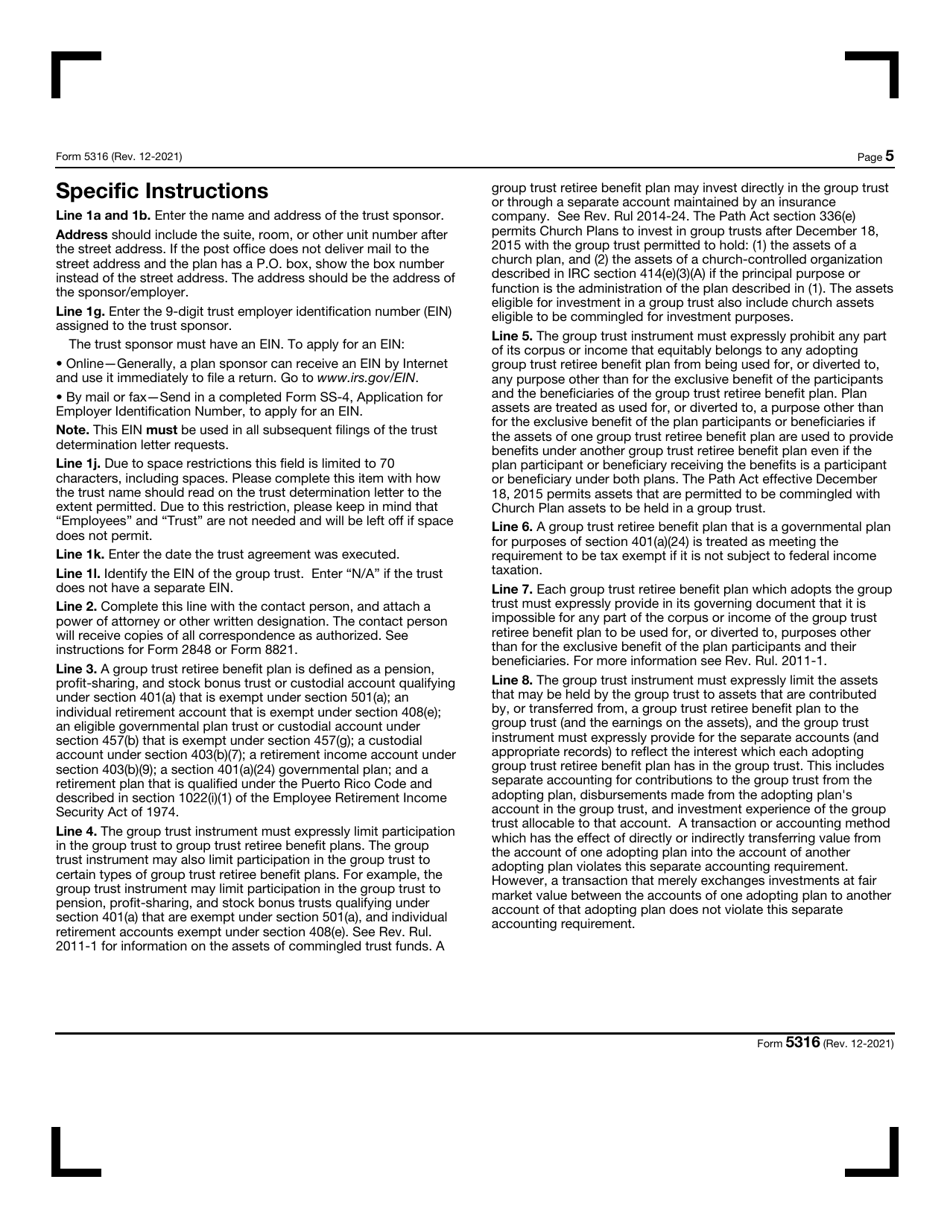 IRS Form 5316 Application for Group or Pooled Trust Ruling, Page 5