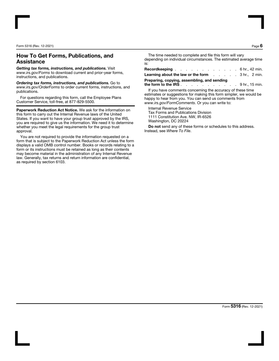 IRS Form 5316 Application for Group or Pooled Trust Ruling, Page 6