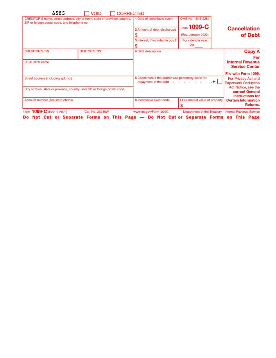 IRS Form 1099-C Download Fillable PDF Or Fill Online Cancellation Of ...