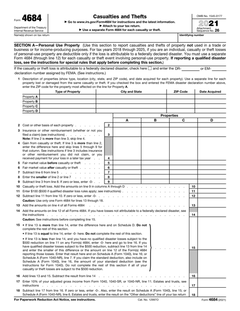 IRS Form 4684 2021 Printable Pdf