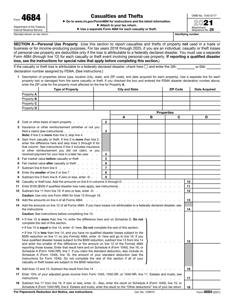 IRS Form 4684 Casualties and Thefts, Page 1