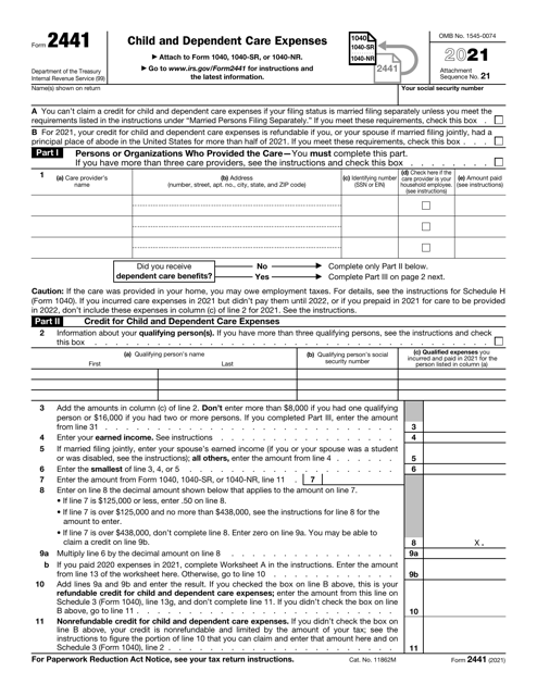IRS Form 2441 2021 Printable Pdf