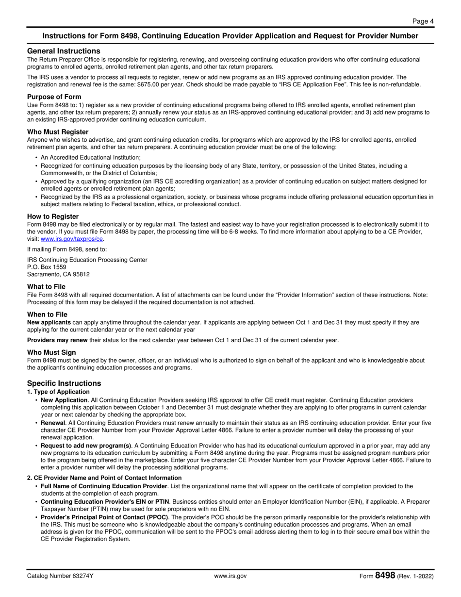 IRS Form 8498 Continuing Education Provider Application and Request for Provider Number, Page 4