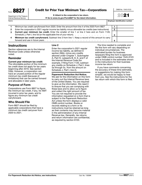 IRS Form 8827 2021 Printable Pdf