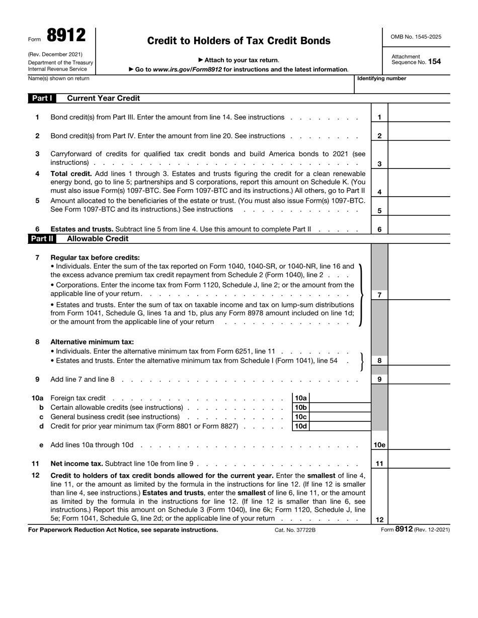 IRS Form 8912 Credit to Holders of Tax Credit Bonds, Page 1