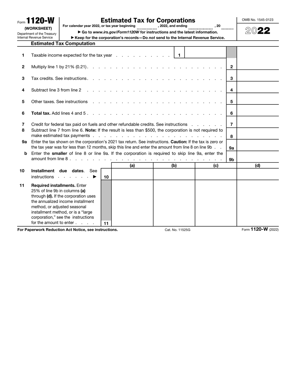 IRS Form 1120W Download Fillable PDF or Fill Online Estimated Tax for