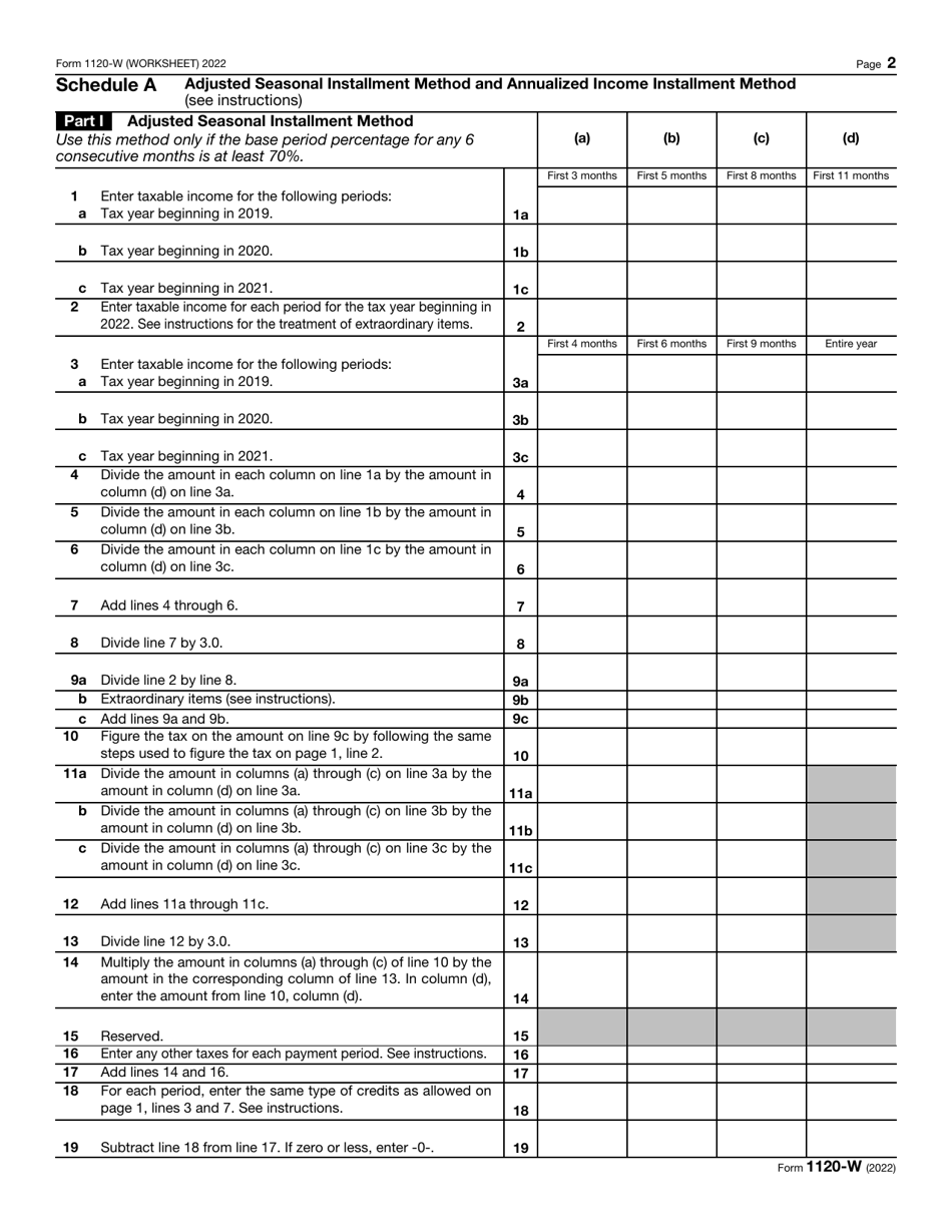 IRS Form 1120W Download Fillable PDF or Fill Online Estimated Tax for