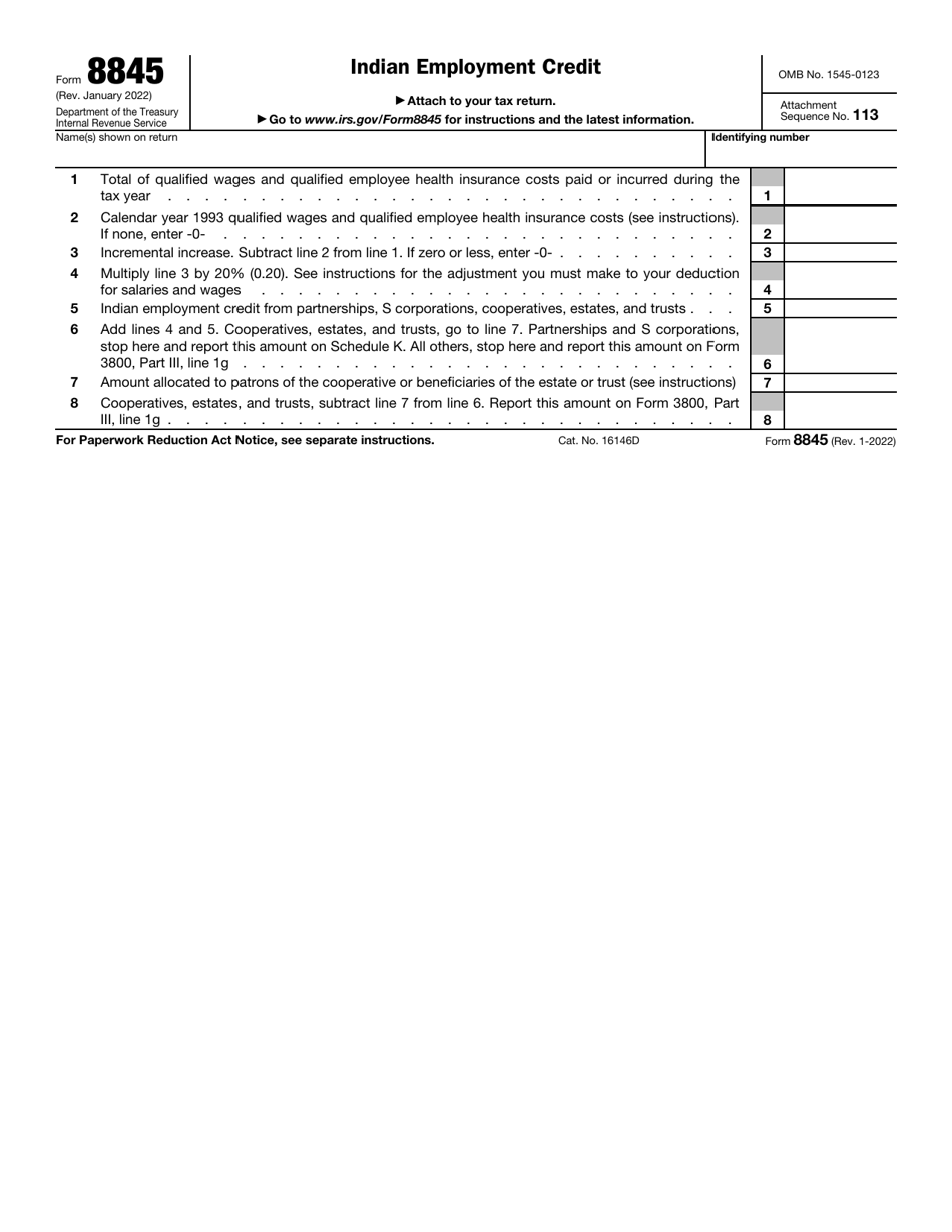 IRS Form 8845 Indian Employment Credit, Page 1