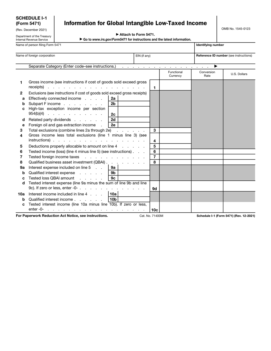 IRS Form 5471 Schedule I-1 Information for Global Intangible Low-Taxed Income, Page 1