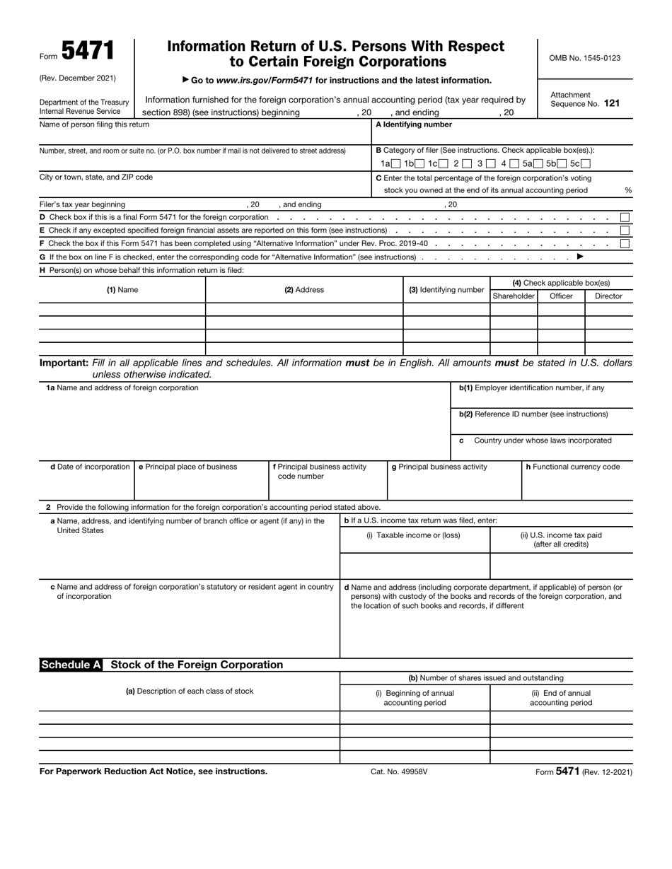 IRS Form 5471 Information Return of U.S. Persons With Respect to Certain Foreign Corporations, Page 1