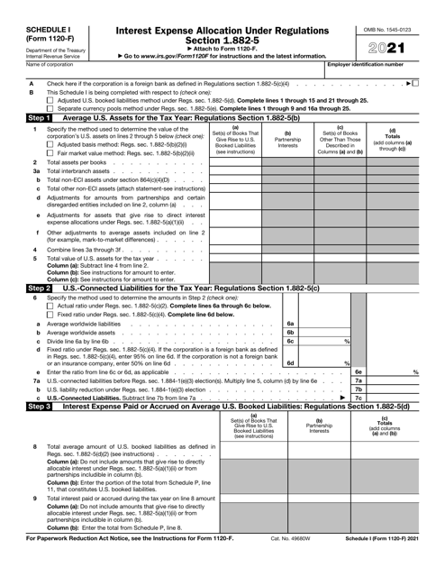 IRS Form 1120-F Schedule I 2021 Printable Pdf