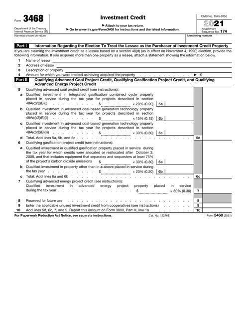 IRS Form 3468 2021 Printable Pdf