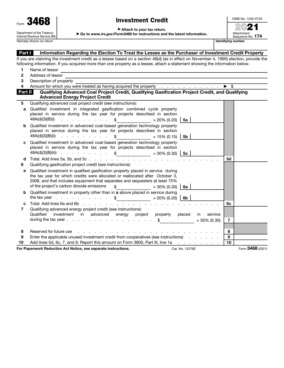 IRS Form 3468 Investment Credit, Page 1