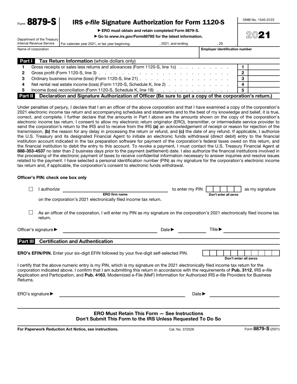 IRS Form 8879-S IRS E-File Signature Authorization for Form 1120s, Page 1