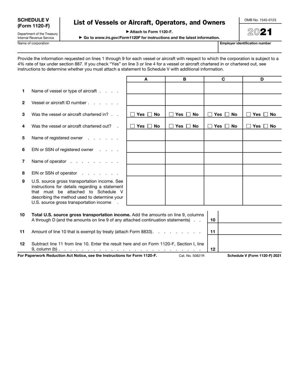 IRS Form 1120-F Schedule V List of Vessels or Aircraft, Operators, and Owners, Page 1