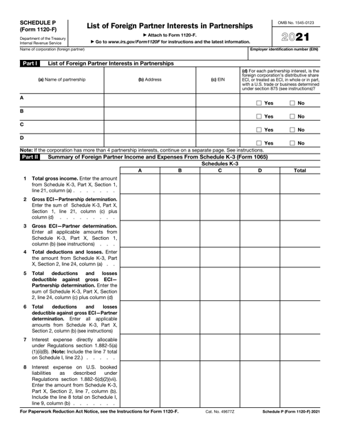 IRS Form 1120-F Schedule P 2021 Printable Pdf