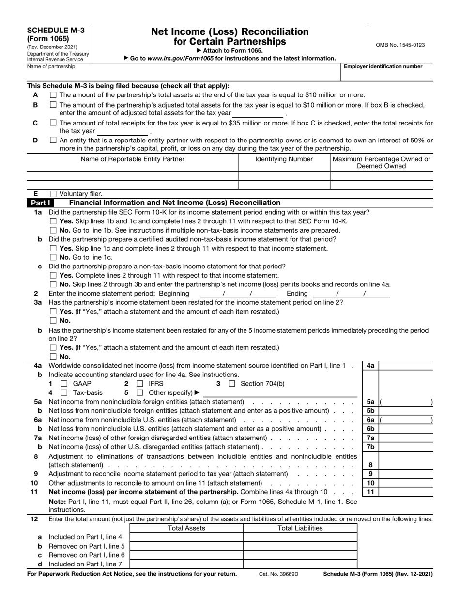 IRS Form 1065 Schedule M-3 Net Income (Loss) Reconciliation for Certain Partnerships, Page 1
