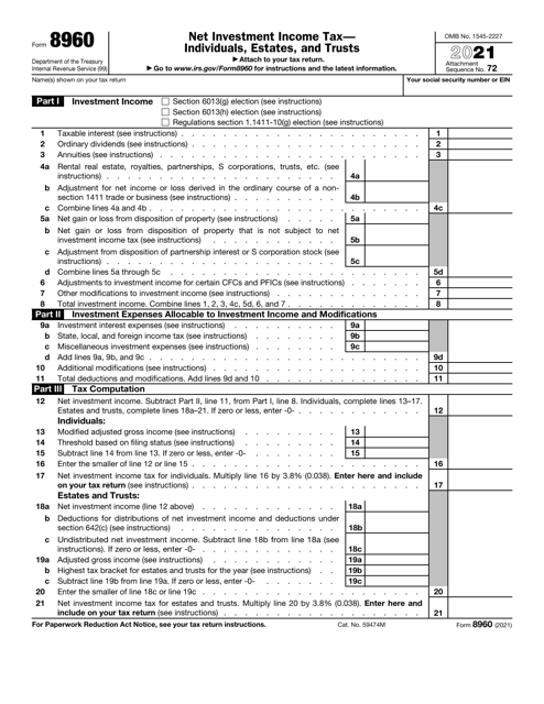 IRS Form 8960 2021 Printable Pdf