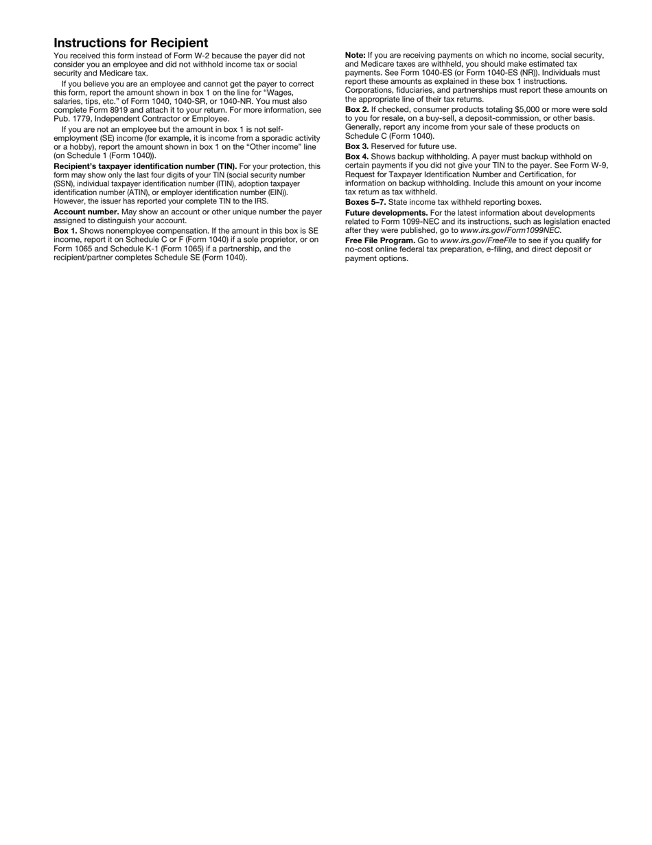 IRS Form 1099-NEC Nonemployee Compensation, Page 5