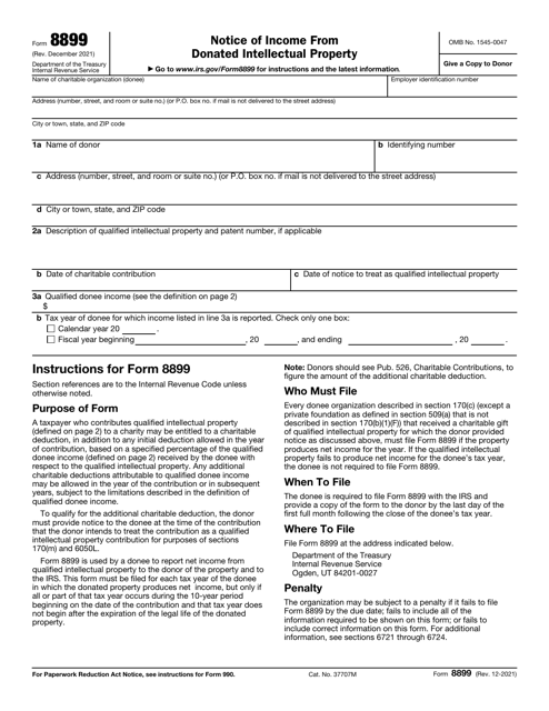 IRS Form 8899 Notice of Income From Donated Intellectual Property