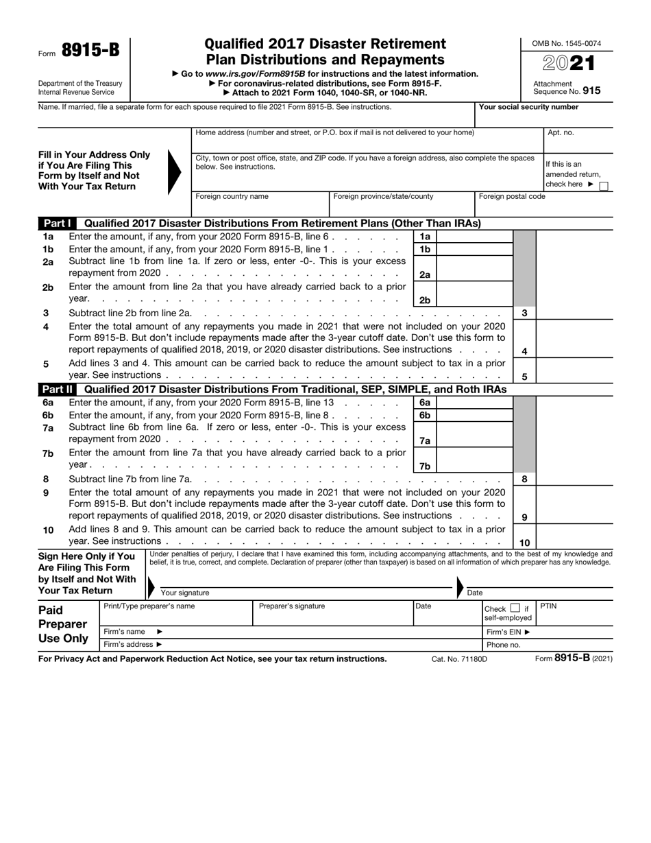 IRS Form 8915-B Qualified 2017 Disaster Retirement Plan Distributions and Repayments, Page 1