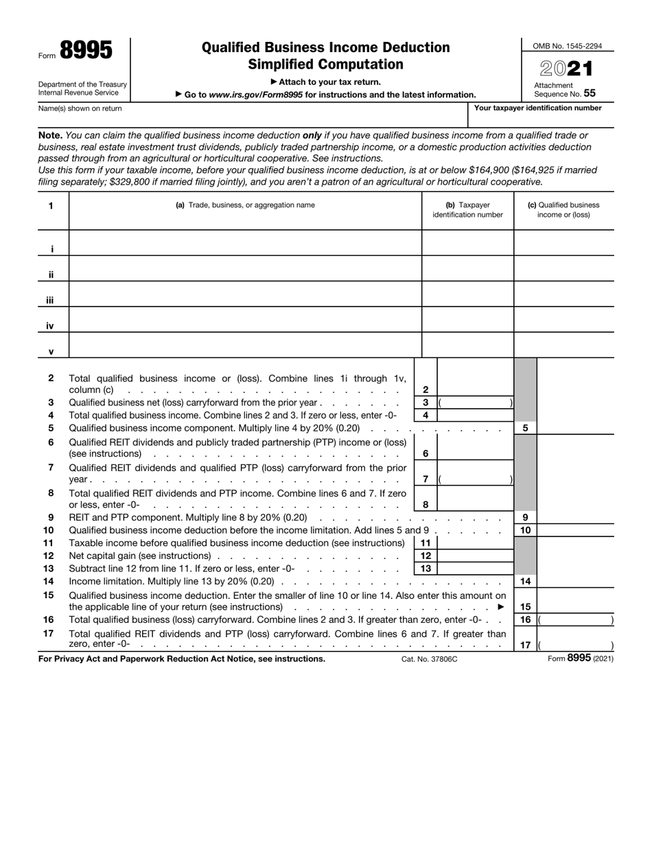 IRS Form 8995 Qualified Business Income Deduction Simplified Computation, Page 1