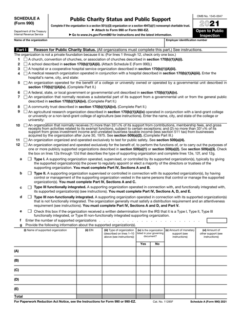 IRS Form 990 Schedule A 2021 Printable Pdf