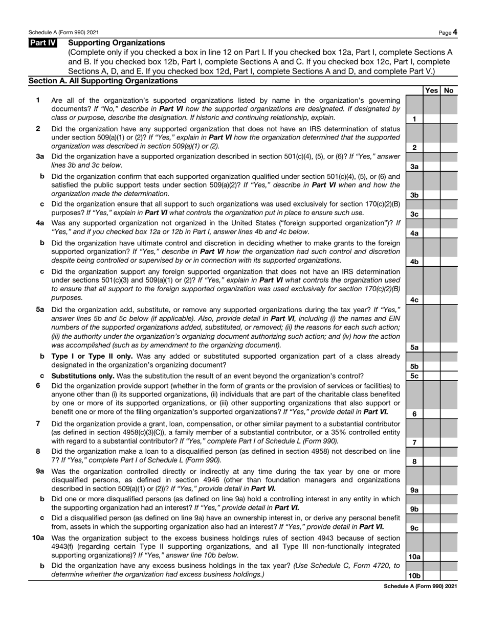 IRS Form 990 Schedule A Public Charity Status and Public Support, Page 4