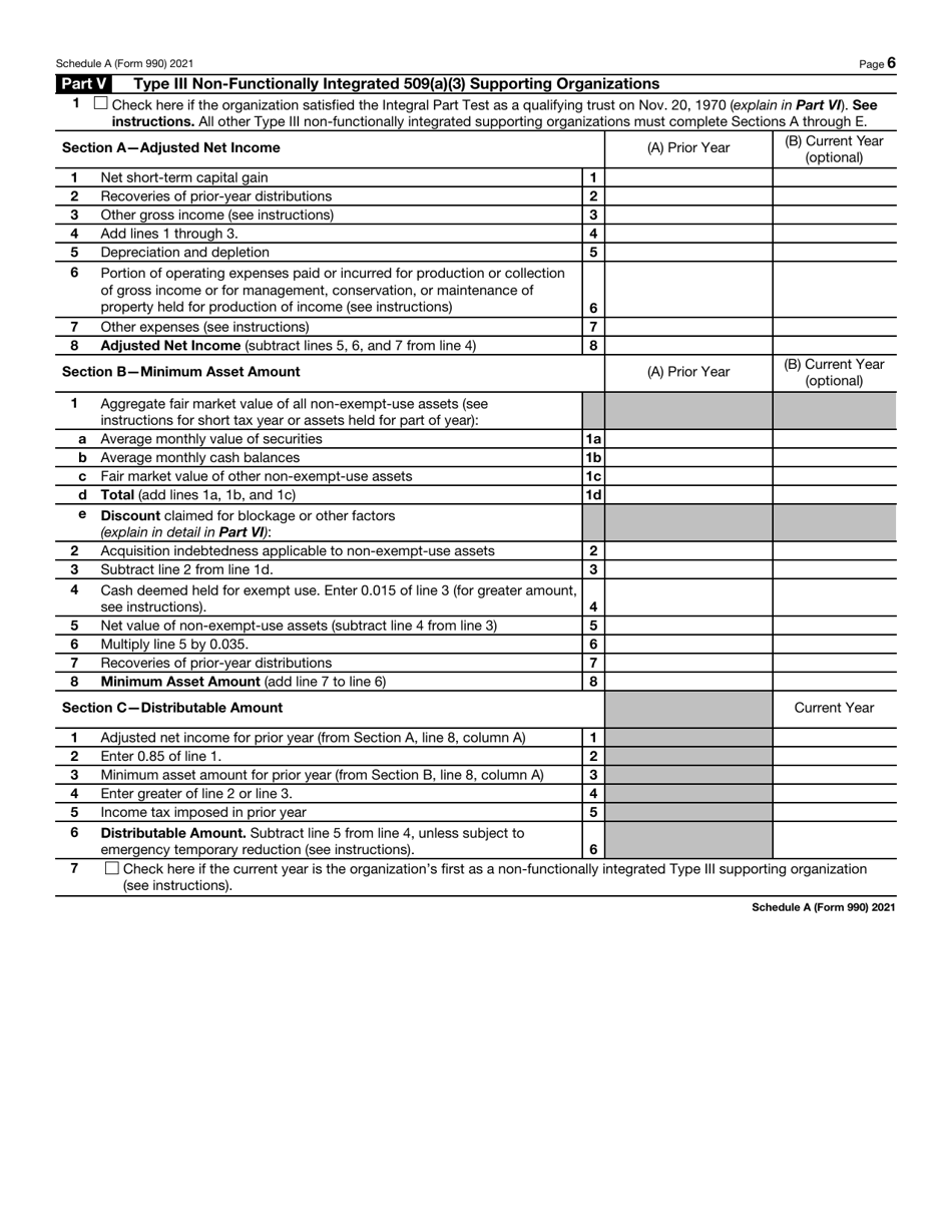 IRS Form 990 Schedule A Public Charity Status and Public Support, Page 6