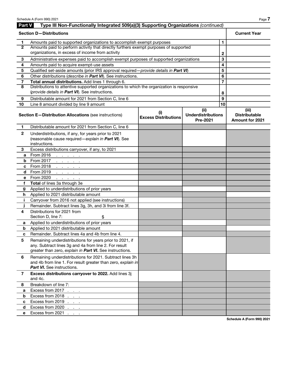 IRS Form 990 Schedule A Public Charity Status and Public Support, Page 7