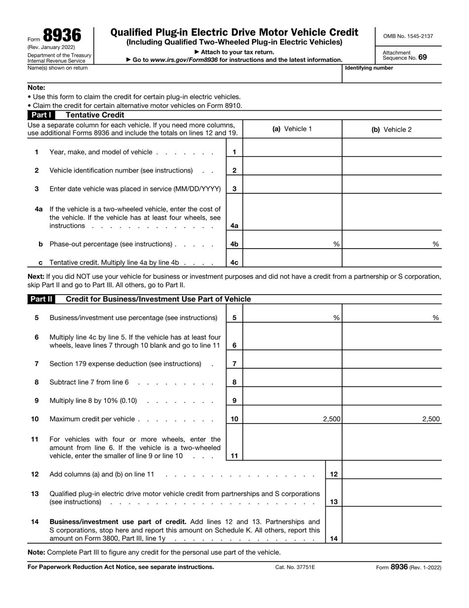 IRS Form 8936 Qualified Plug-In Electric Drive Motor Vehicle Credit (Including Qualified Two-Wheeled Plug-In Electric Vehicles), Page 1