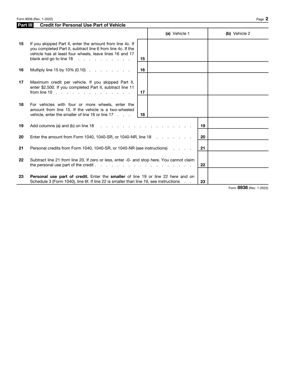 IRS Form 8936 Qualified Plug-In Electric Drive Motor Vehicle Credit (Including Qualified Two-Wheeled Plug-In Electric Vehicles), Page 2