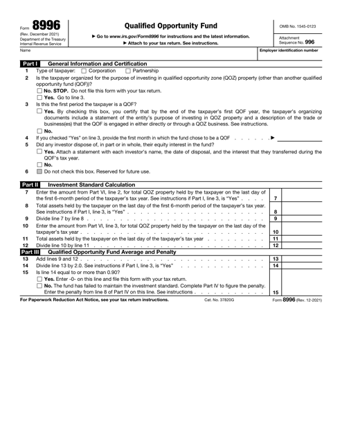 IRS Form 8996 Qualified Opportunity Fund