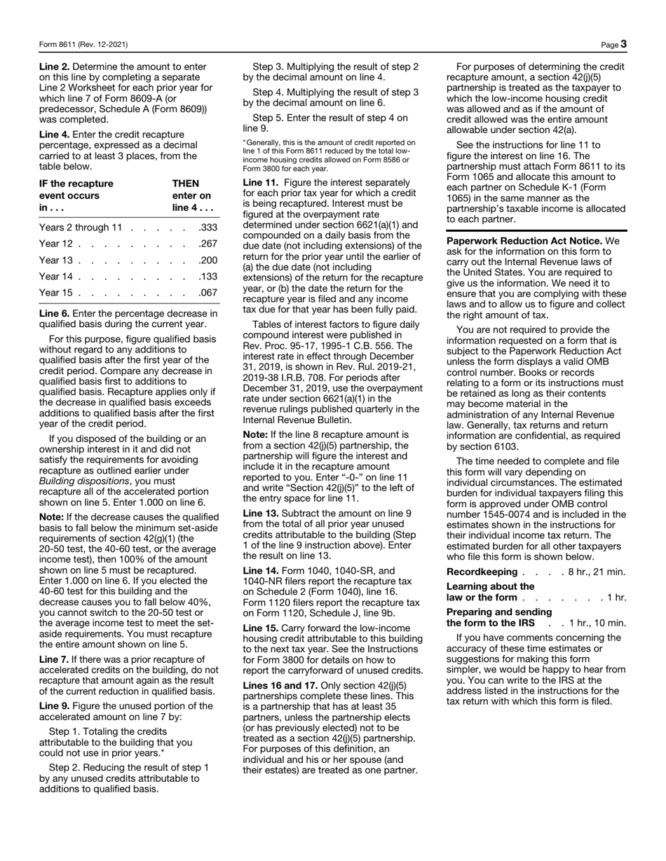 IRS Form 8611 Download Fillable PDF or Fill Online Recapture of Low ...