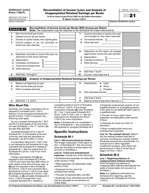 IRS Form 1120-F Schedule M-1, M-2 2021 Printable Pdf