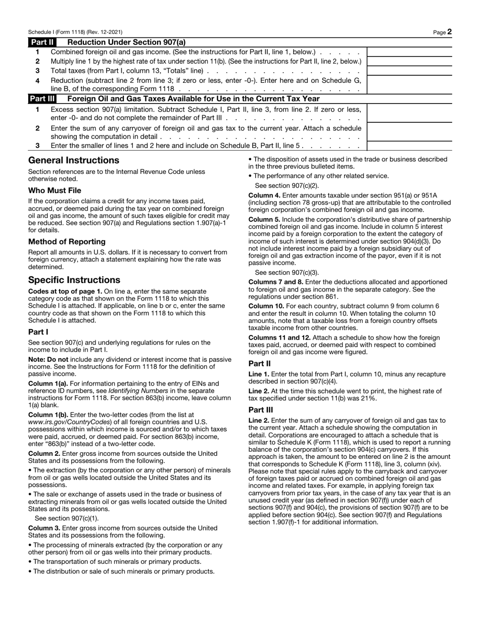 IRS Form 1118 Schedule I Reduction of Foreign Oil and Gas Taxes, Page 2