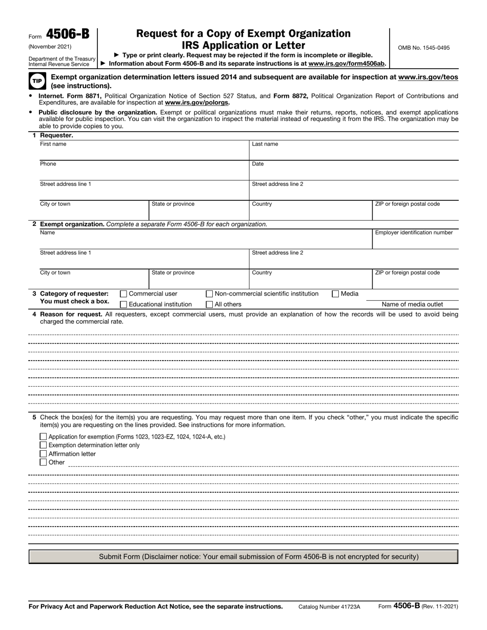 IRS Form 4506-B Request for a Copy of Exempt Organization IRS Application or Letter, Page 1